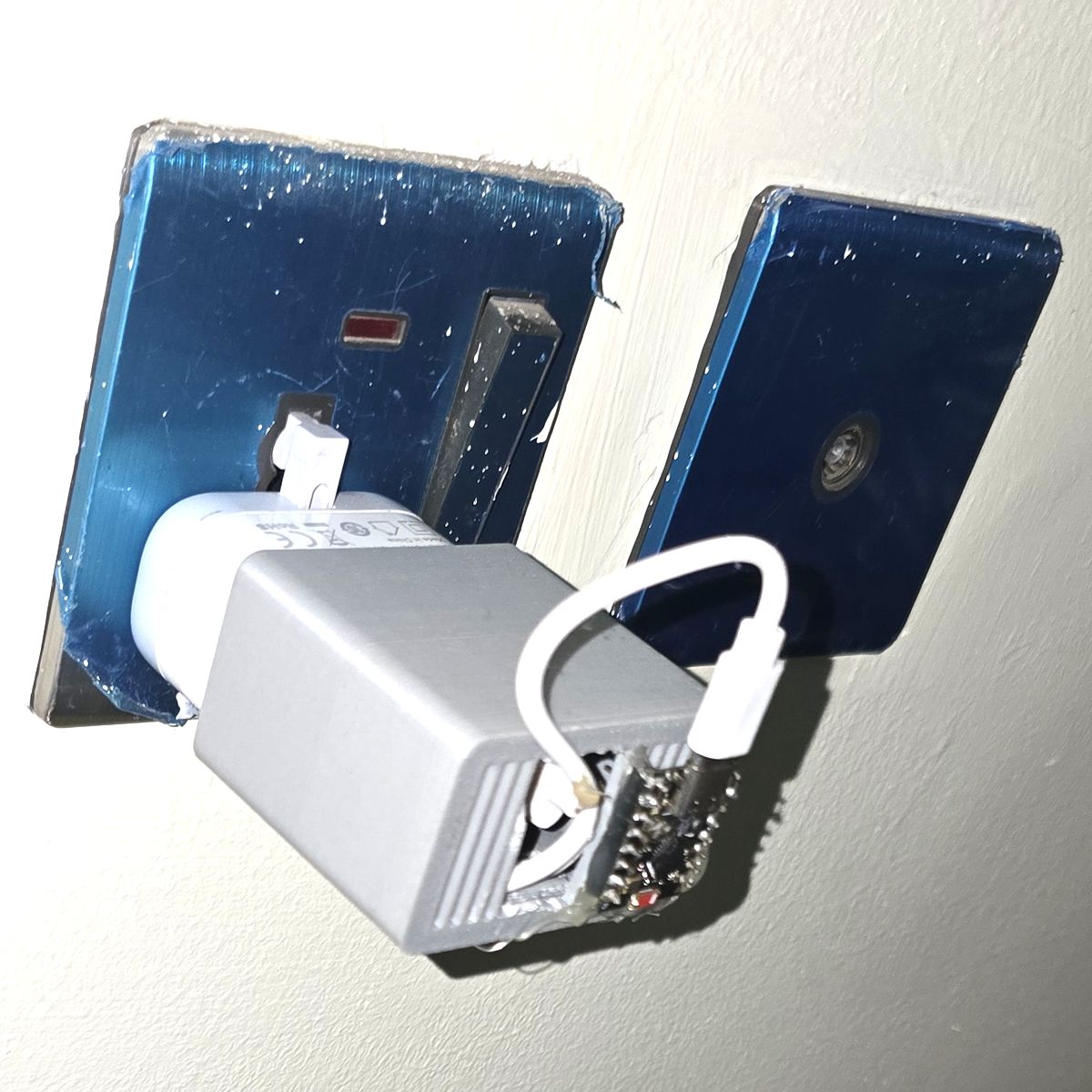 The finished unit plugged into a wall socket